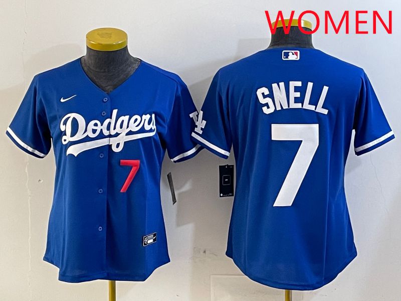 Women Los Angeles Dodgers #7 Snell Blue Game 2025 Nike MLB Jersey style 8